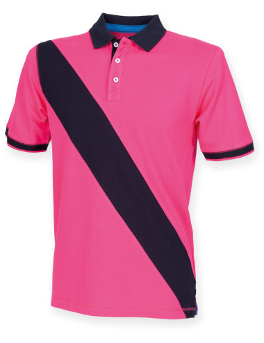 Front row FR212 - Diagonalstreifen -Baumwollpické -Polo -Hemd  Farben:Bright Pink/ Navy